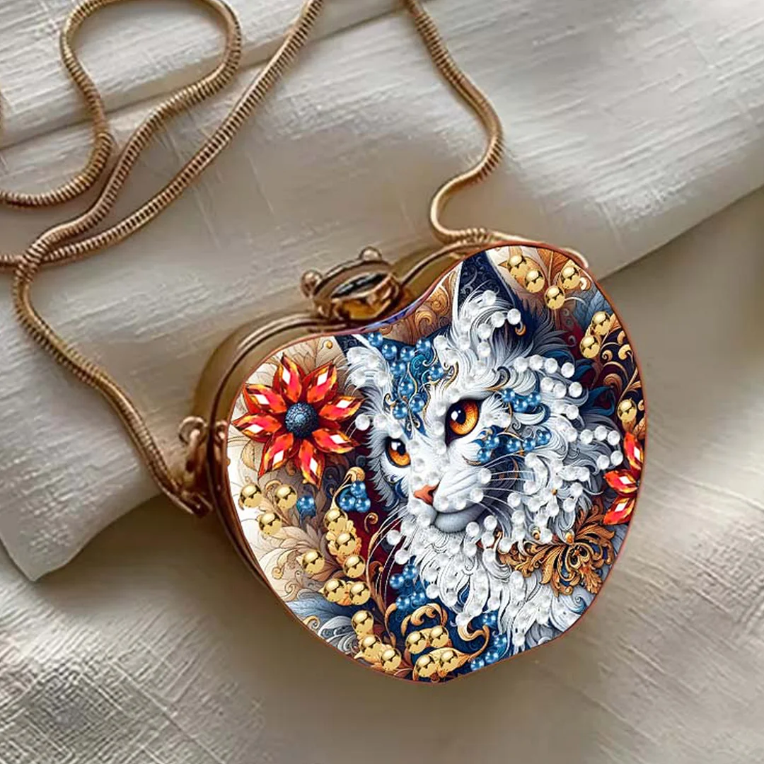 Cats C DIY Acrylic Love Diamond Art Painting Card Case Wallet with Chain Small Diamond Painting Crossbody Bag for Adults Women Girls Gift