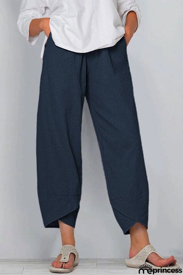 Women's Cotton Linen Simple Loose Casual Ninth Pants