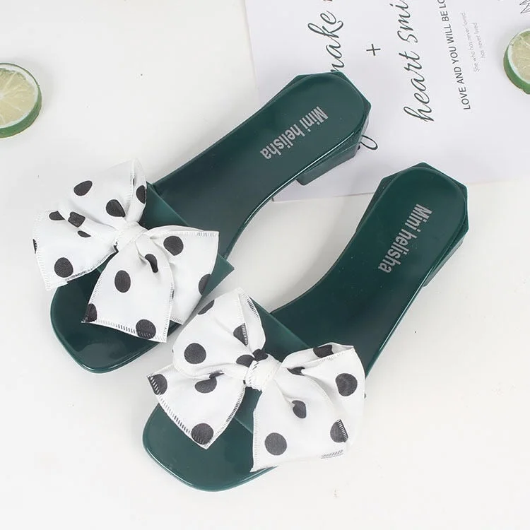 Women Peep Toe Casual Bow Knot Pot Square Heels Summer Slipper Slip on Breathable Beach Summer Sandals Shoes        X1217