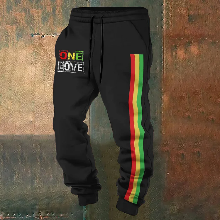 VChics Men's Reggae One Love Print Waist Tie Sweatpants