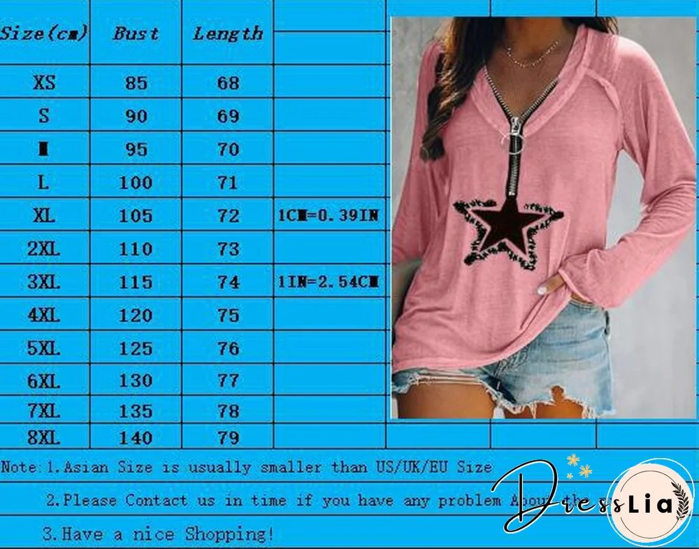 Womens Fashion Clothes Casual Spring Summer Long Sleeved T-shirts Zipper Tops Ladies Autumn Winter Deep V-neck Blouse Plus Size Loose Cotton Shirts