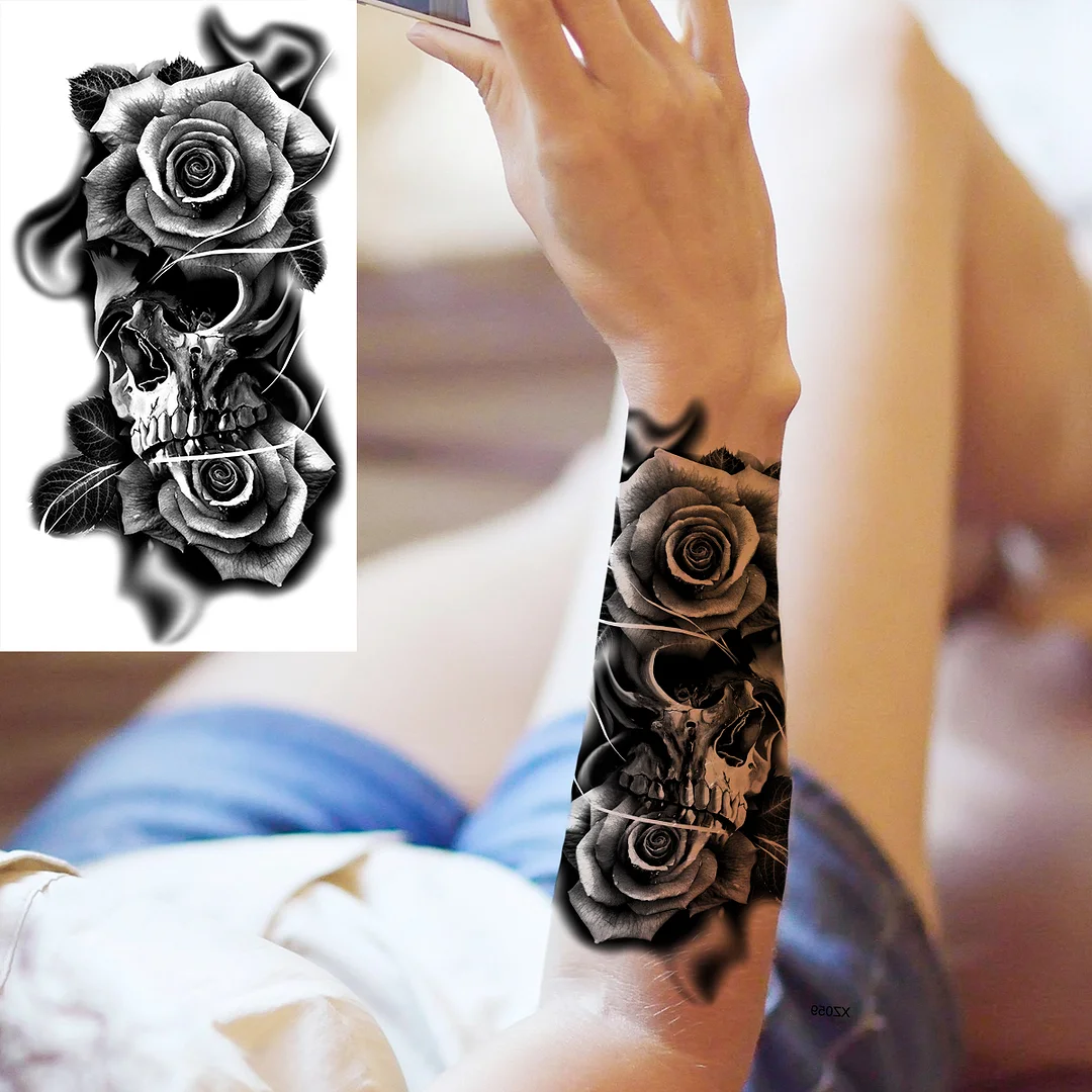 Sdrawing Rose Flower Temporary Tattoos For Women Adults Realistic Vampire Wolf Scary Snake Crown Fake Tattoo Sticker Arm Tatoos