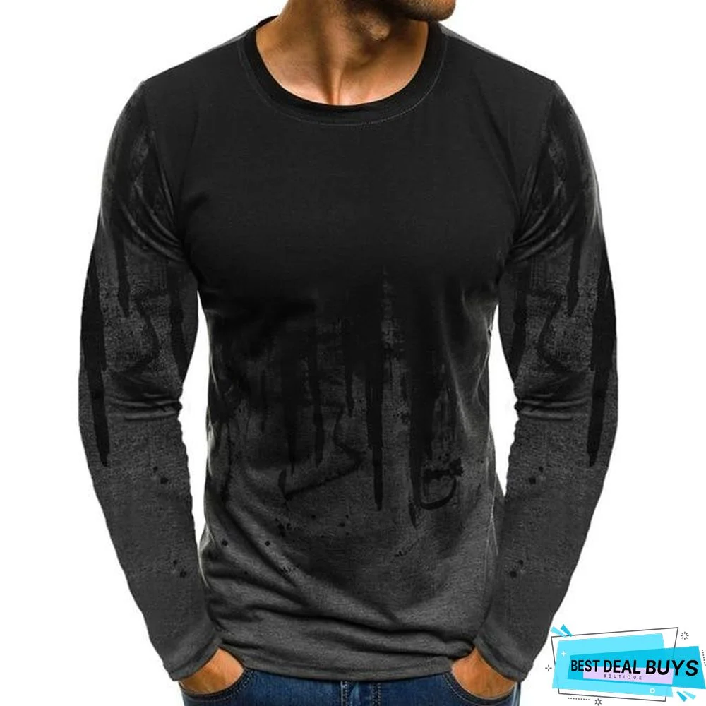 Men Printed Hip-Hop Streetwear Long Sleeve Fitness T-Shirts