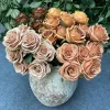 Autumn Home Wedding Floral Decor 9 Stems Artificial Rose Bunch