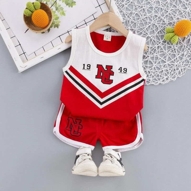 Girls Sport Clothes Summer Baby Boys 2 PCS Outfits Cotton Vest + Shorts Children Sleeveless Tracksuit Kids Out Door Costume