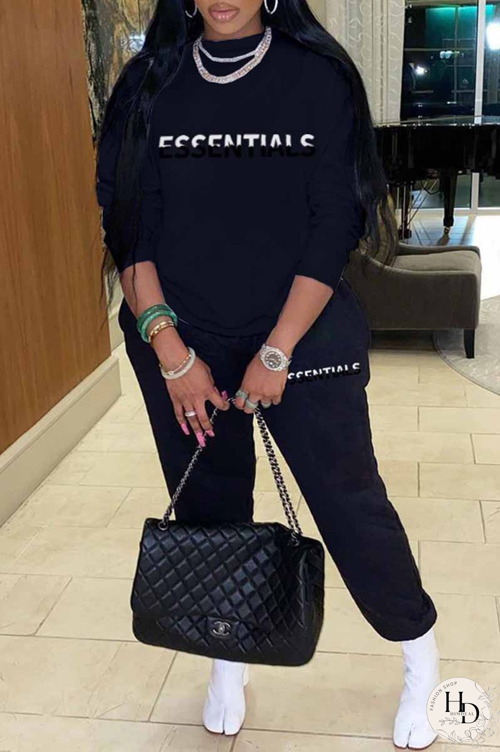 Red Casual Print Letter O Neck Long Sleeve Two Pieces