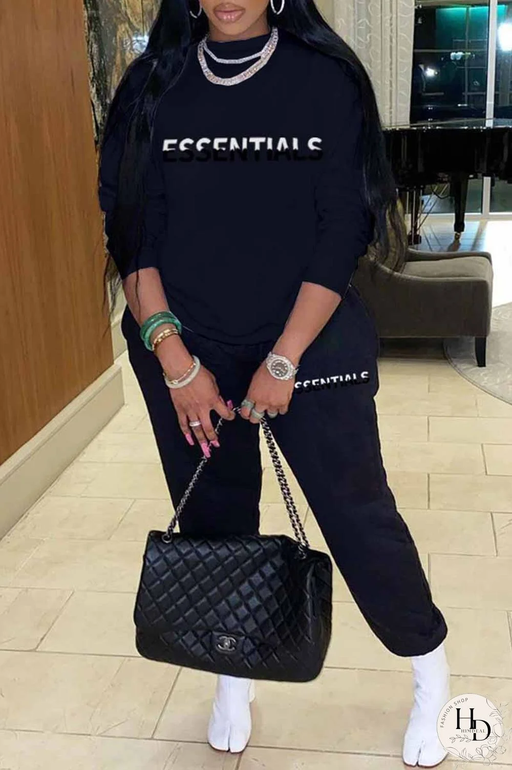 Red Casual Print Letter O Neck Long Sleeve Two Pieces