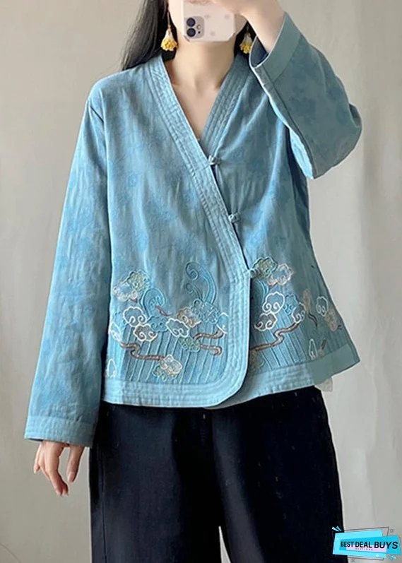 Vintage Blue Patchwork Cardigans Long Sleeve