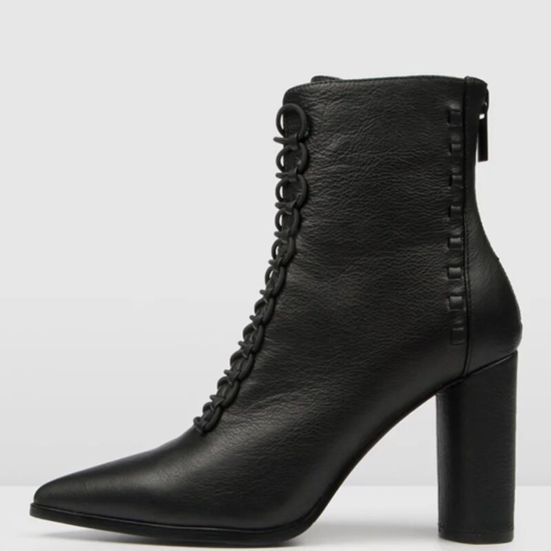 TAAFO Black Ankle Boots Woman Pointed Toe High Square Heels Zipper Small Size 3 6 Female Casual Booties Shoes