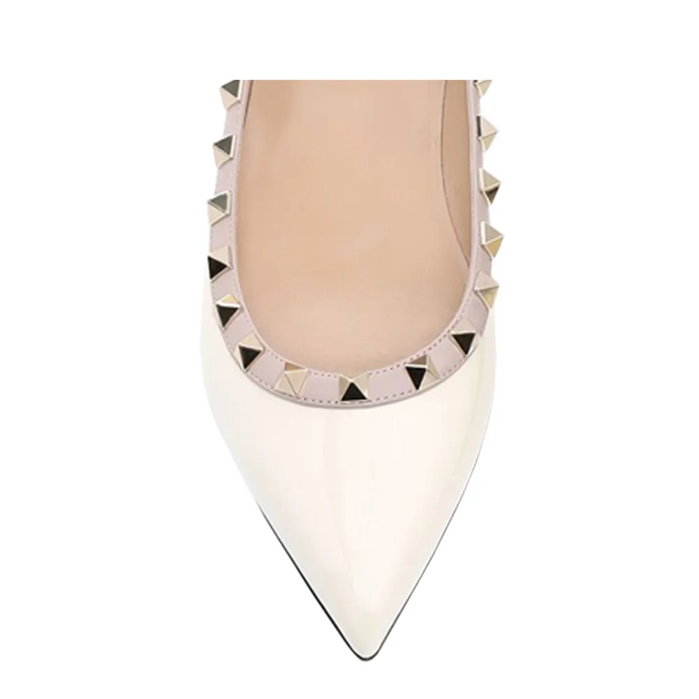 Pointed Toe Flats For Women Fashion Rivets Comfort Ballet Flats White Shoes-vocosishoes
