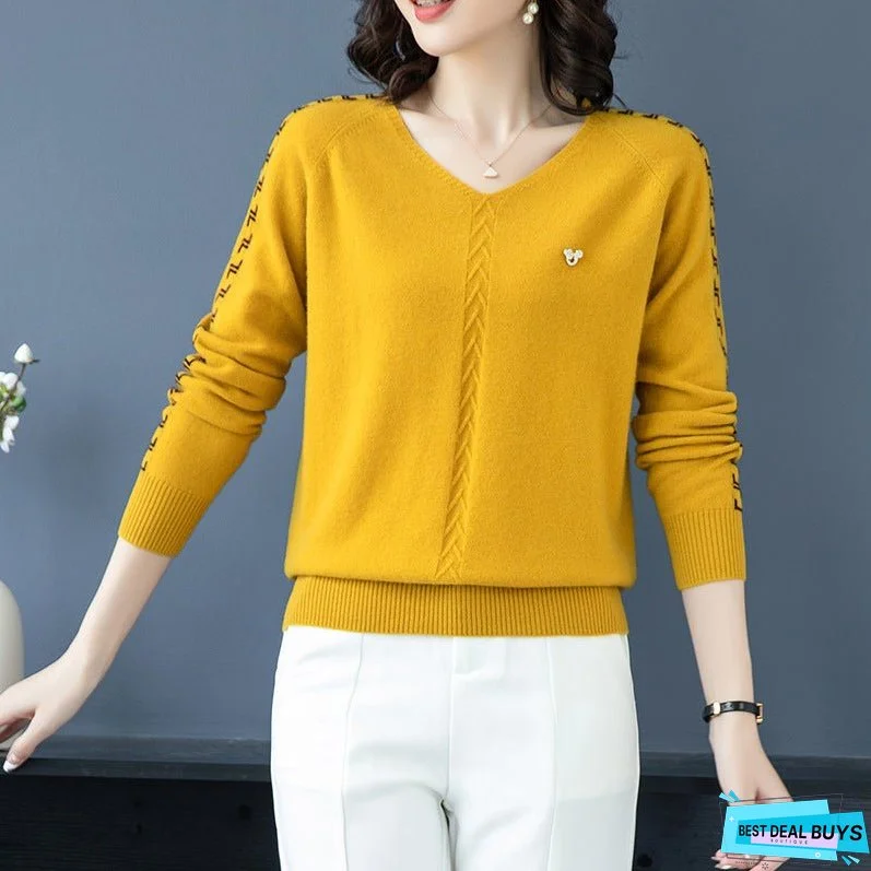 Knitted casual fashion foreign style inside and outside wear bottom short knitted sweater autumn and winter new V-neck sweater women