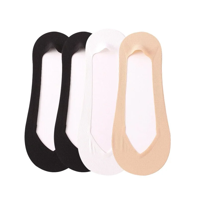4 Pairs Fashion Women Summer Silicone Antiskid Ice Silk Boat Socks Invisible Low Cut Shallow Mouth Girls Breathable Sock