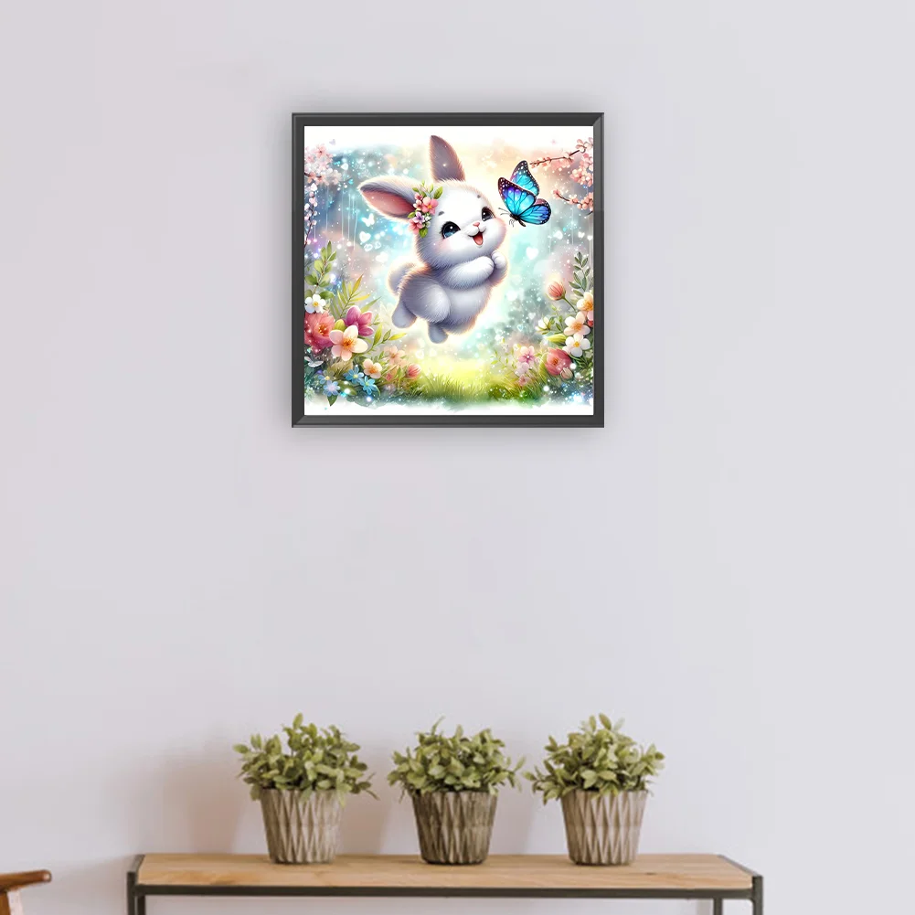 Full Round Diamond Painting 30*30cm - Rabbit And Butterfly