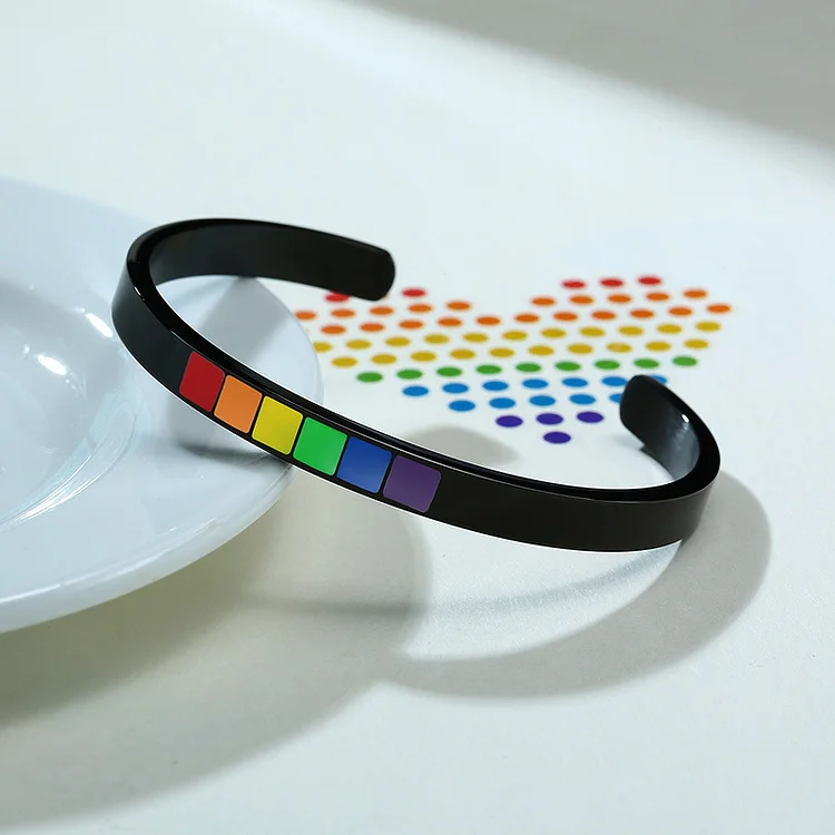 Titanium steel rainbow stainless steel rainbow drip C-shaped open bracelet