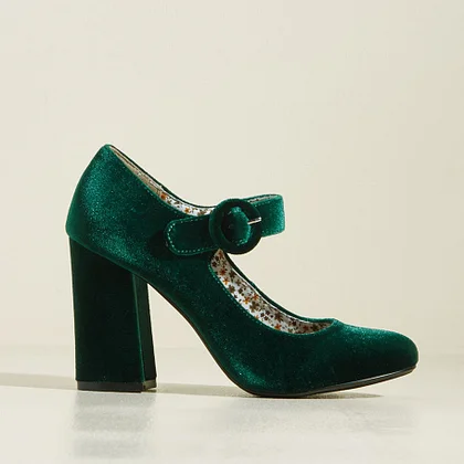 Green Velvet Heels on FSJ Shoes