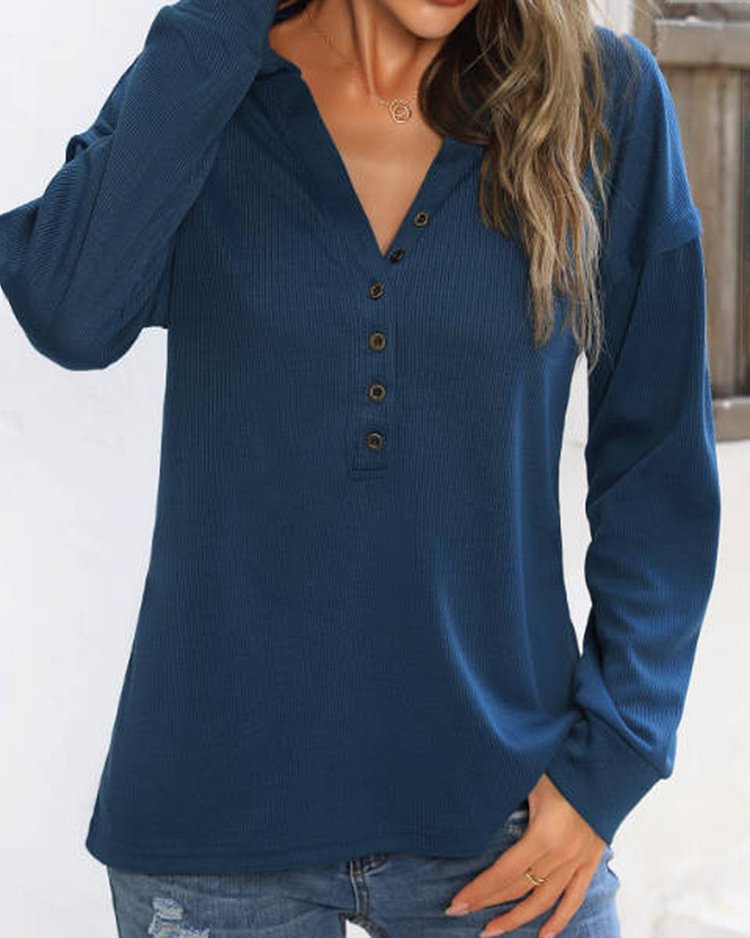 Blue Casual Fashion Simple Polyester Long Sleeve Top