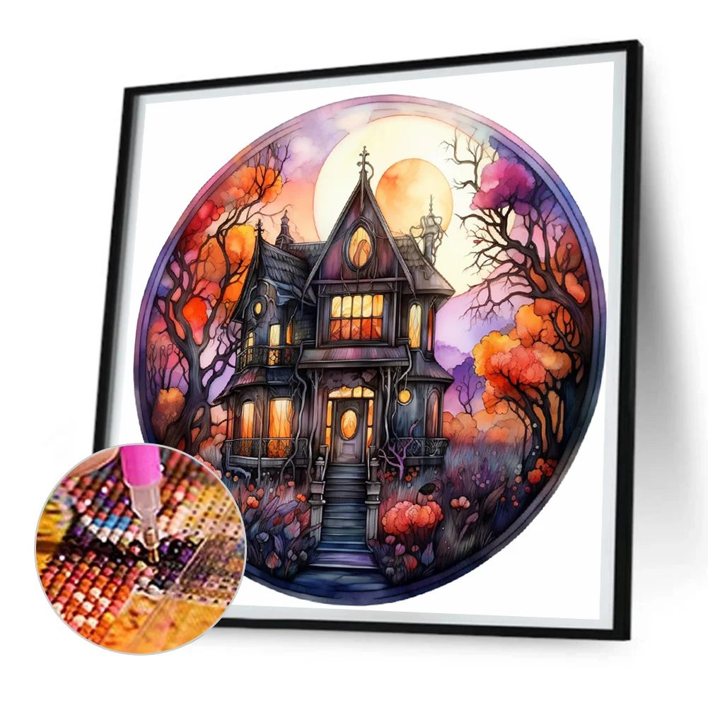 Full Round Diamond Painting 30*30cm - Horror Atmosphere House