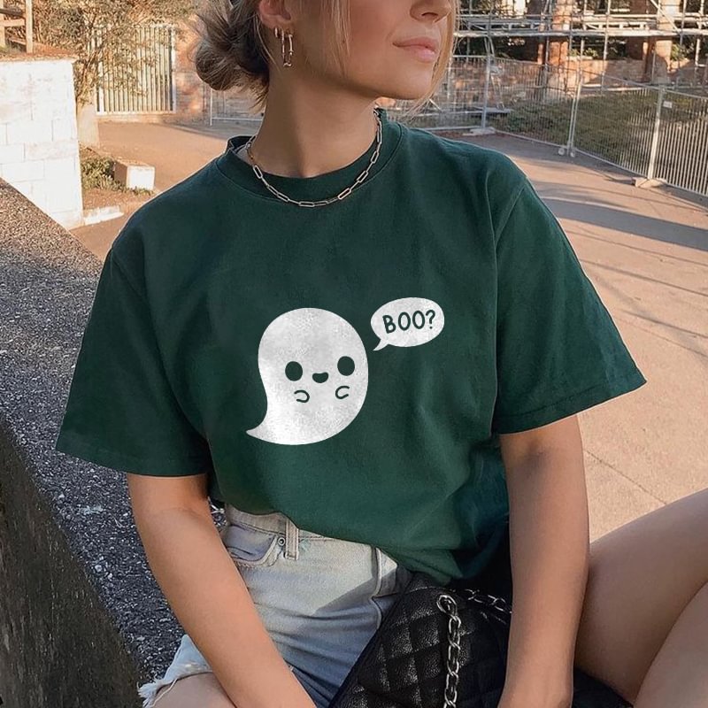   Halloween Cute Ghost Boo? Printed Basic T-shirt - Neojana