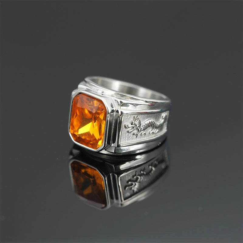 Minimalist Shiny Dragon Titanium Steel Inlay Gem Unisex Rings