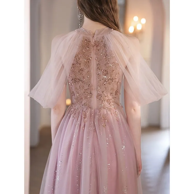 Brownm Super Fairy Evening Dress Female Pink Host High-End Light Luxury Birthday Ceremony Senior Small Banquet Dress