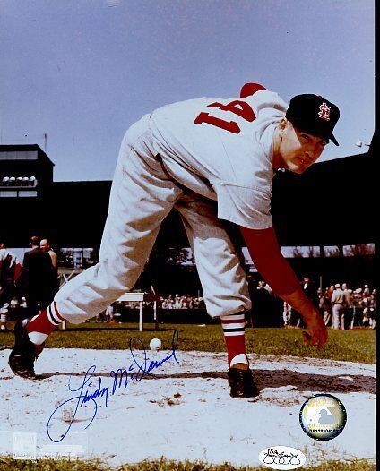 Lindy Mcdaniel Cardinals Signed Jsa Cert Sticker 8x10 Photo Poster painting Authentic Autograph