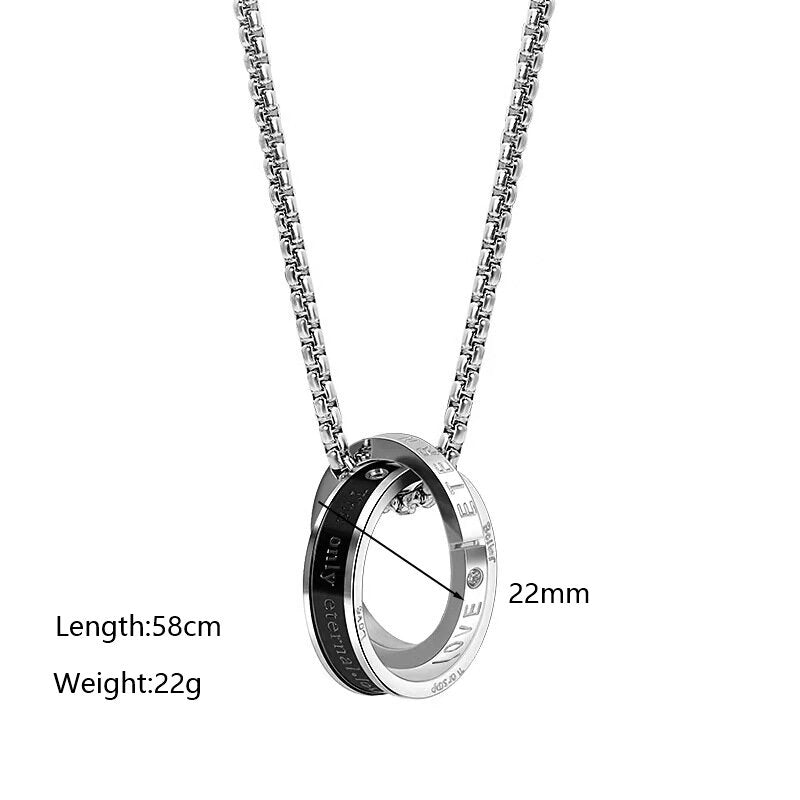 Hip-Hop Exaggerated Minimalist Double Ring 304 Stainless Steel Zircon Plating Inlay Pendant Necklace