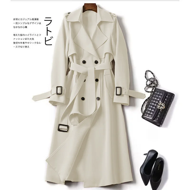 Woherb Woherb Women In The Long 2024 Spring And Autumn New Korean Version Of Large Size Small Popular British Wind Coat Over The Knee Coat-Outfit Ideas