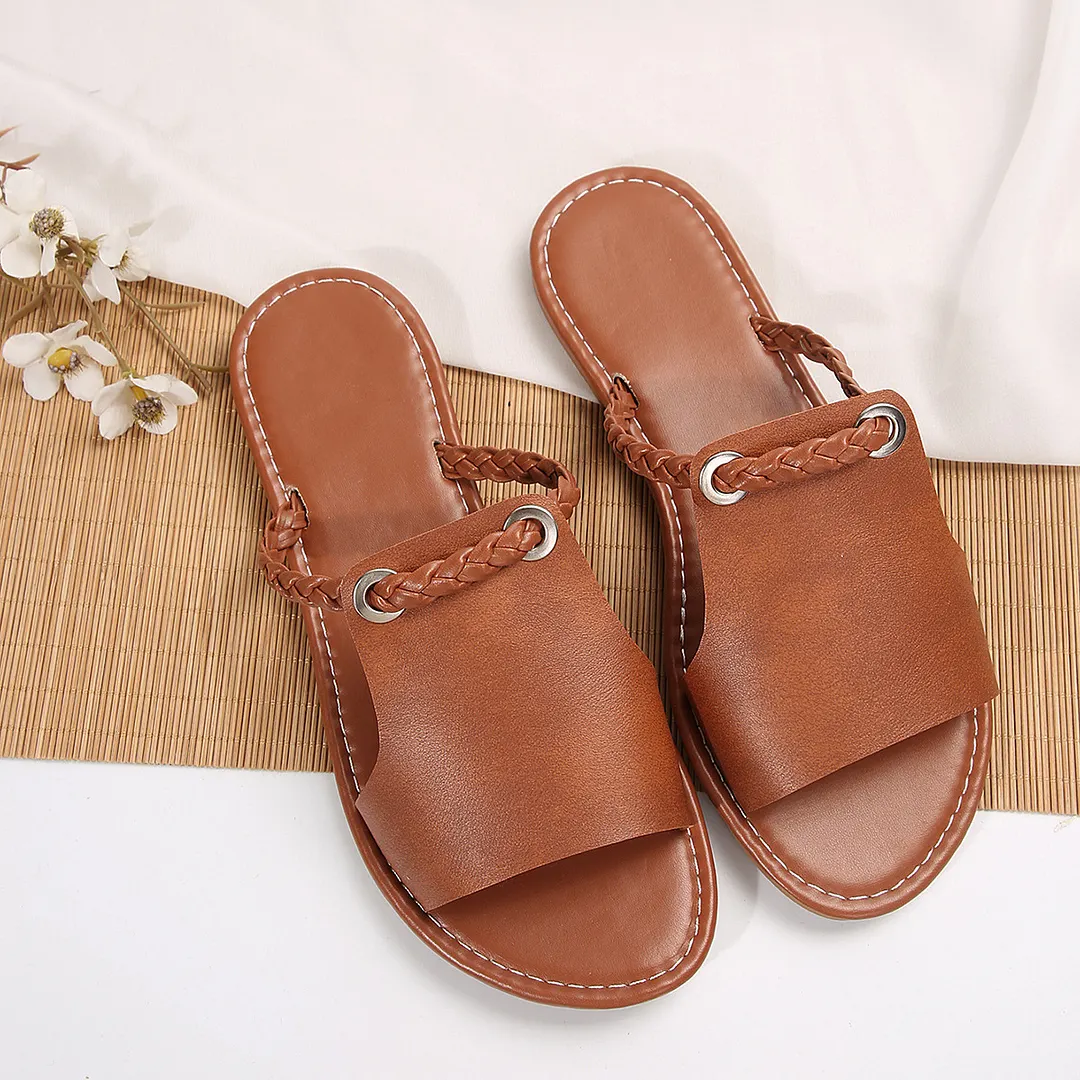 Breakj Breakj 2025 Summer New Slippers Women Solid Color Weaving Simple Daily Beach Slippers Sandals