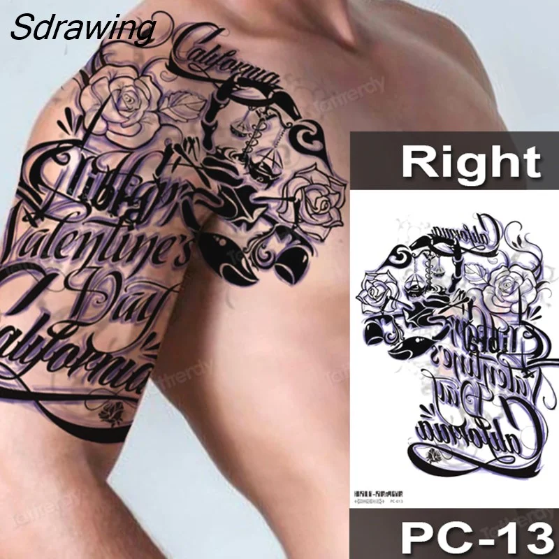 Sdrawing Fox Totem Dragon Waterproof Temporary Tattoos Body Art Arm Shoulder Chest Tattoo Sticker Black Tatouage Men Adult Large