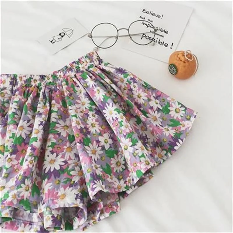 Summer Floral Print Girls Skirt Shorts for Children Clothing Skirt-Pants Kids Tutu Shorts Loose Leg Pants Baby Clothes Size 2-6
