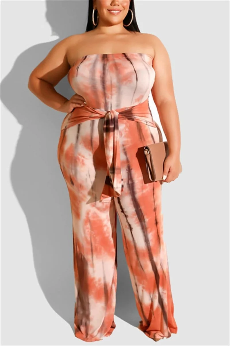 Sexy Tie-Dyed Wrapped Chest Large-Size Jumpsuit