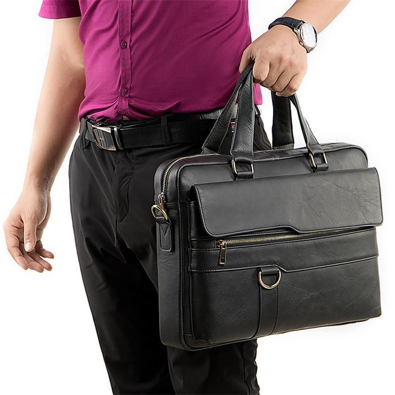 Classic Business Vintage Plain 15 Inch Laptop Bridfcese With Large Capacity