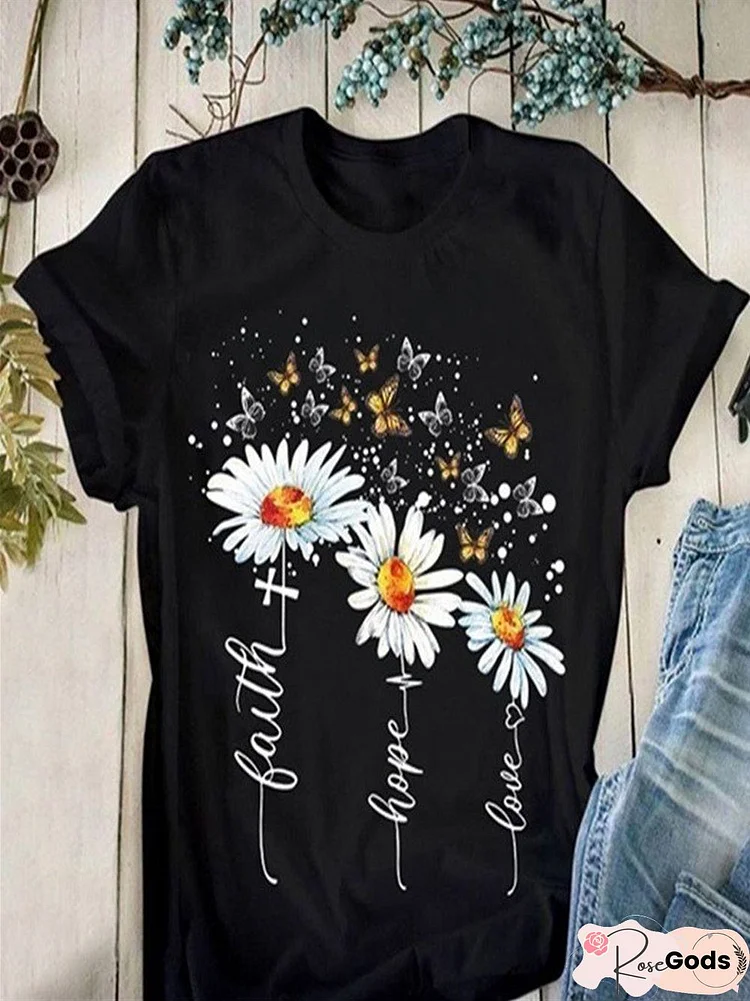 Casual Floral Crew Neck Short Sleeve Top