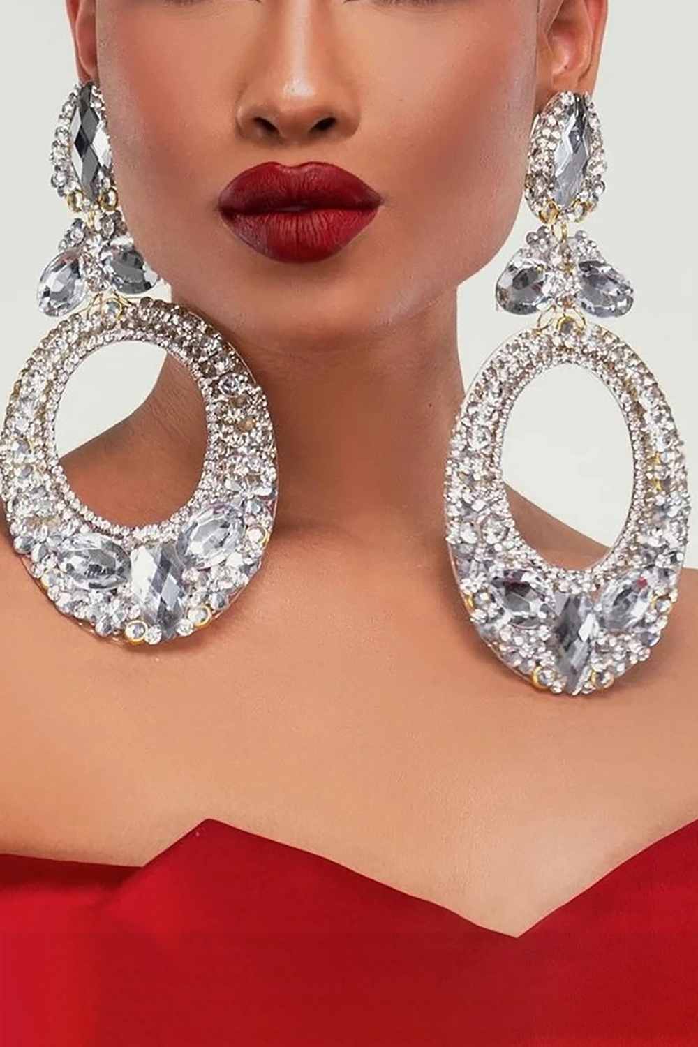 Banquet Circular Layered Rhinestone Dangle Earrings