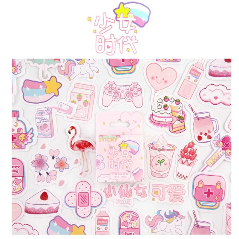 46Pcs/box Cute Diary Stickers Scrapbooking Pink Girl Generation Series Planner Japanese Kawaii Decorative Stationery Sticker