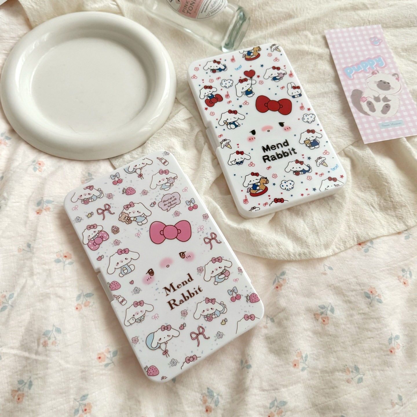 Pastel Bow Lop Ear Bunny Diary Coloured Contact Lens Case