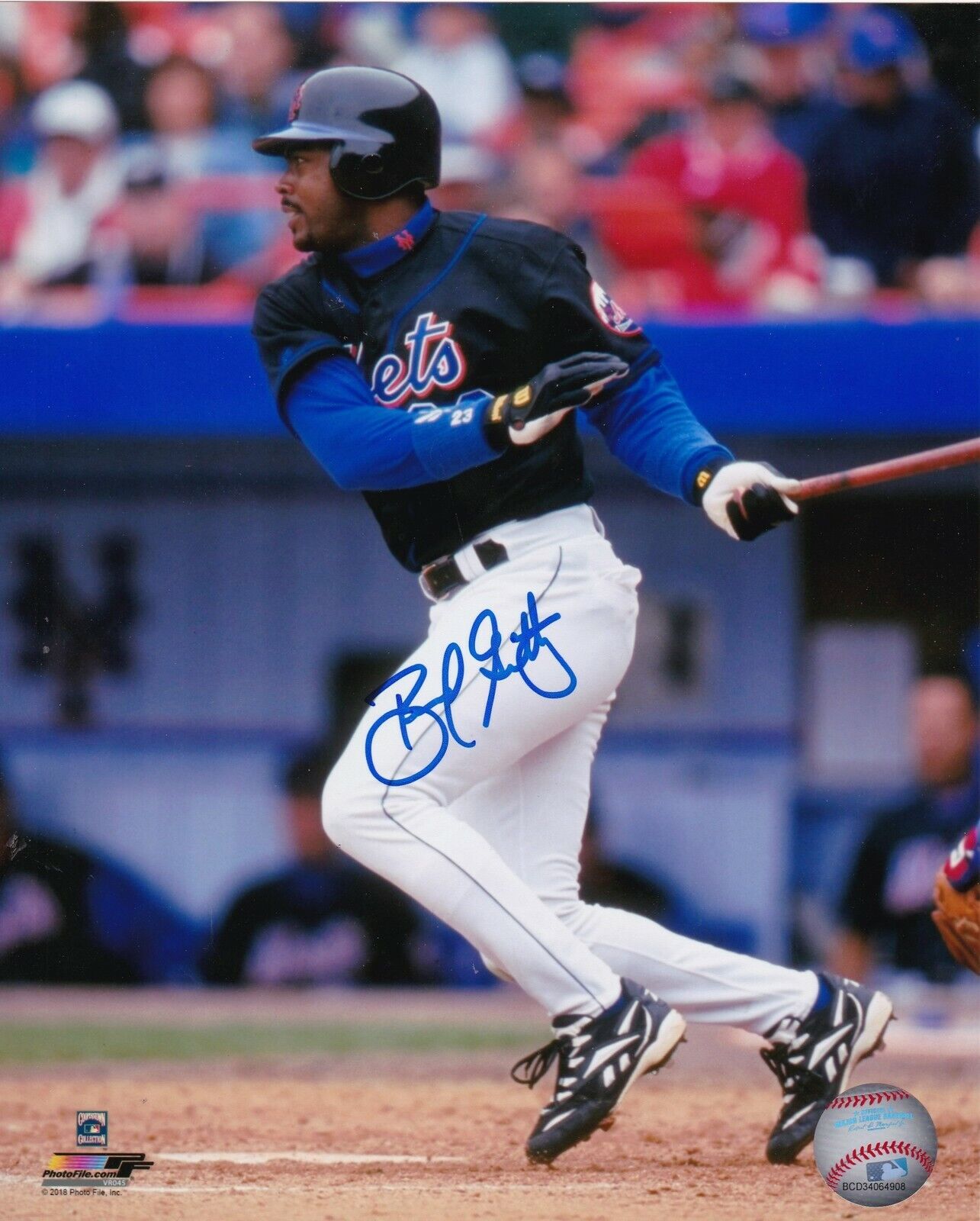 BERNARD GILKEY NEW YORK METS ACTION SIGNED 8x10