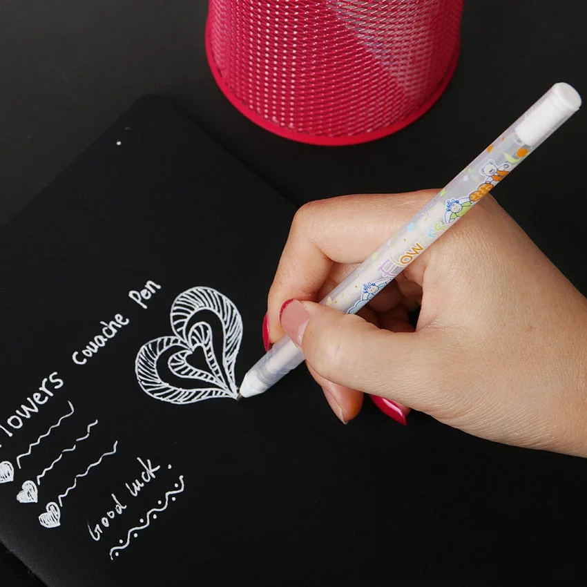 0.8MM White Ink Photo Album Gel Pen Stationery Office Learning Cute Unisex Pen Wedding Pen Gift For Kids Writing Supplies
