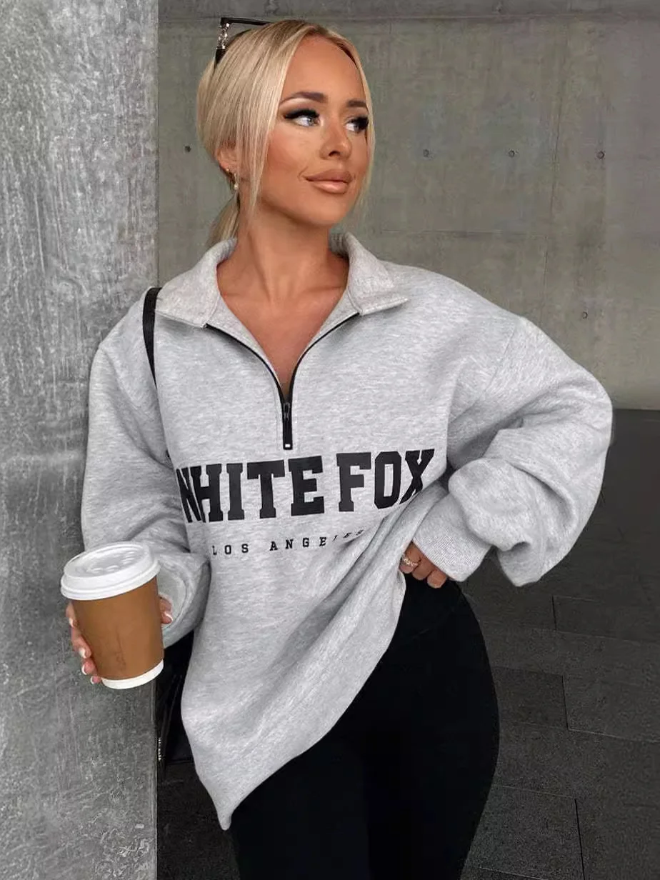 Nigikala Nigikala Autumn And Winter New Leisure Half-Necked Zipper Print Long-Sleeved Jacket