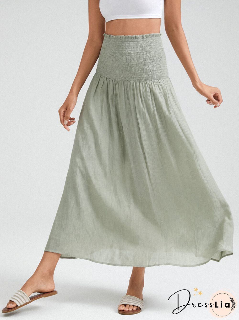 Shirred Solid Lettuce Edge OverSkirt For Women