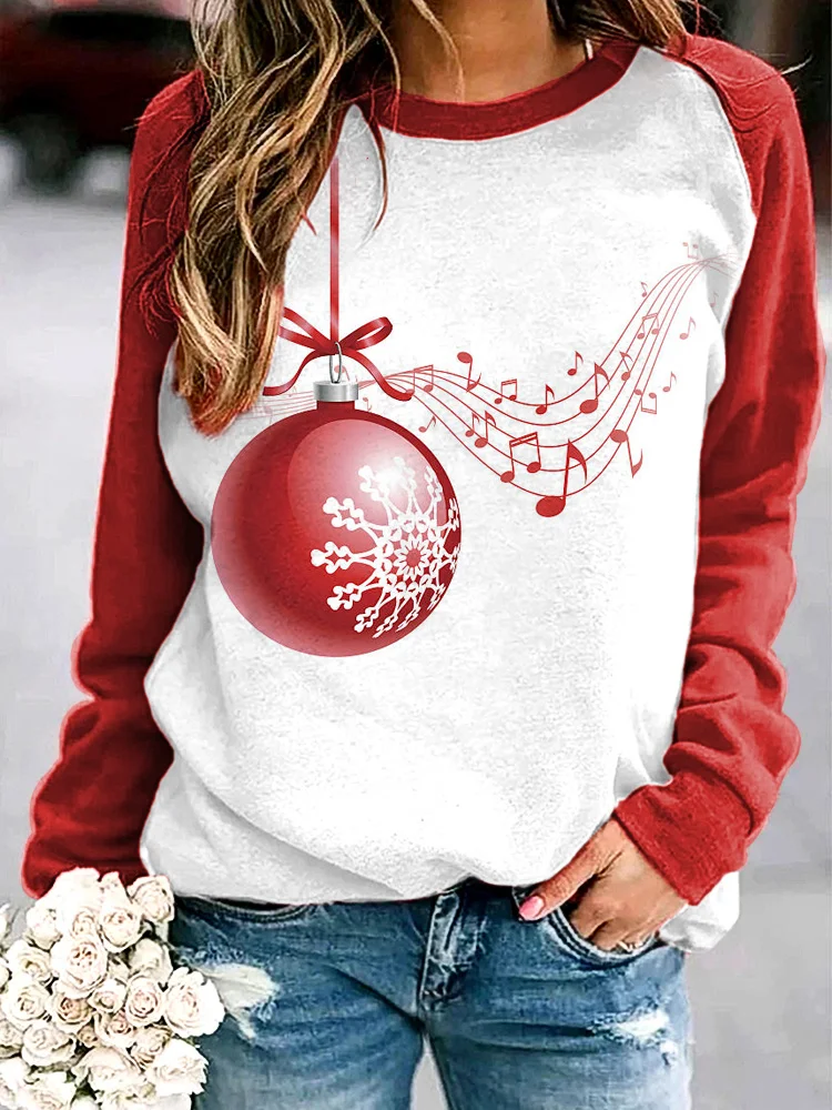 Comstylish Music Notes Christmas Casual Cozy Sweatshirt