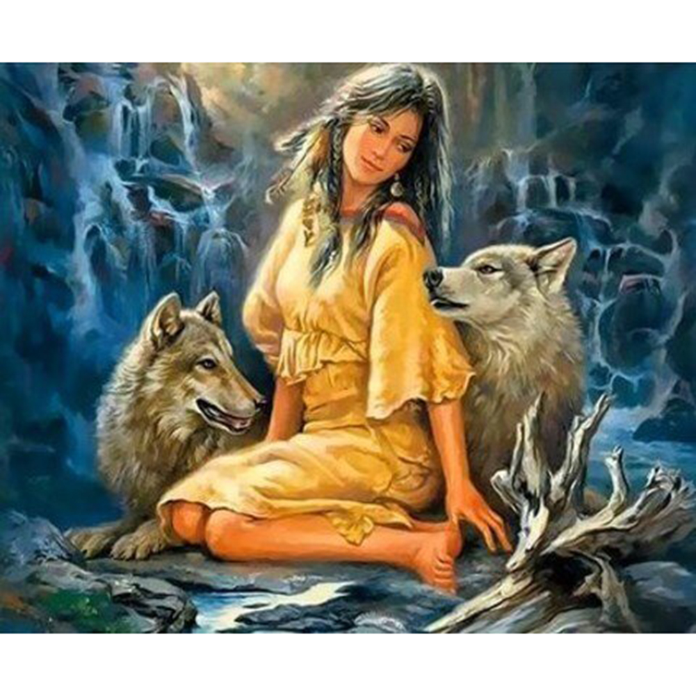 

(Multi-Size) Woman And Wolf - Round/Square Drill Diamond Painting 40*30CM/50*40CM, Round diamond 30*40cm, 501 Original