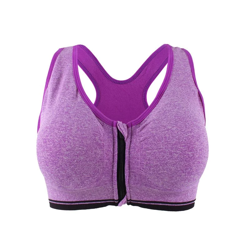 Plus Size M-3XL Zipper Push Up Sports Bra For Women Shockproof Padded Fitness Yoga Bras Athletic Gym Running Sports Tops Vest