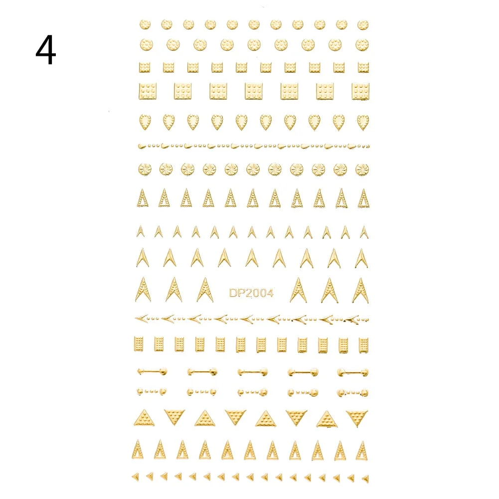 1pc Black White 3D Nail Stickers Metal Gold Silver Geometric Tassel Strip Line Adhesive Transfer Decals Nail Art DIY Design