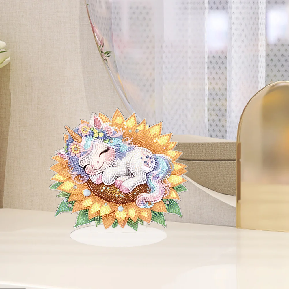Single-Side Desktop Diamond Art Kits for Adults Beginner Kid (Sunflower Unicorn)