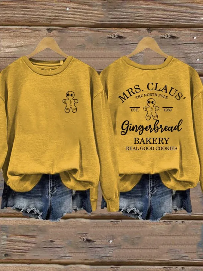 Women's Mrs Claus Gingerbread Bakery Printed Sweatshirt