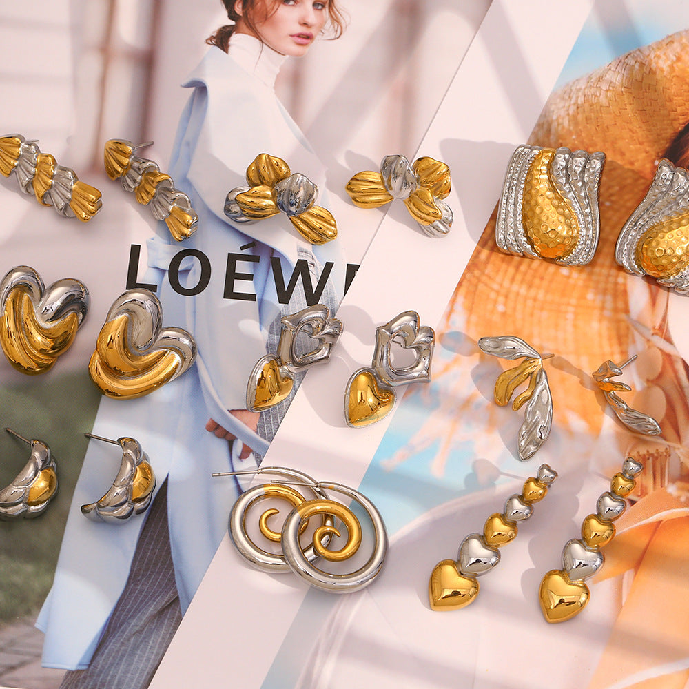 Niche Design Gold Earrings Stainless Steel 18K Gold Plated Two-Tone Mouth Christmas Tree Earrings For Women