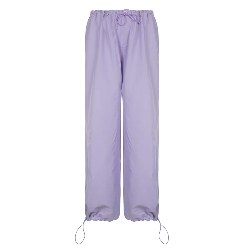 Churchf Purple Casual Women Sweatpants Low Waist Drawstring Fashion Loose Long Pants Cute Streetwear Basic Joggers Trousers
