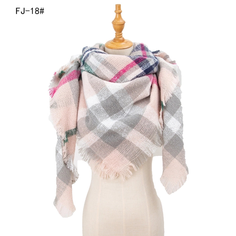 Hot Factory Direct Supply Autumn And Winter New Thickened Warm Circle Yarn Bristle Plaid Square Scarf For Women