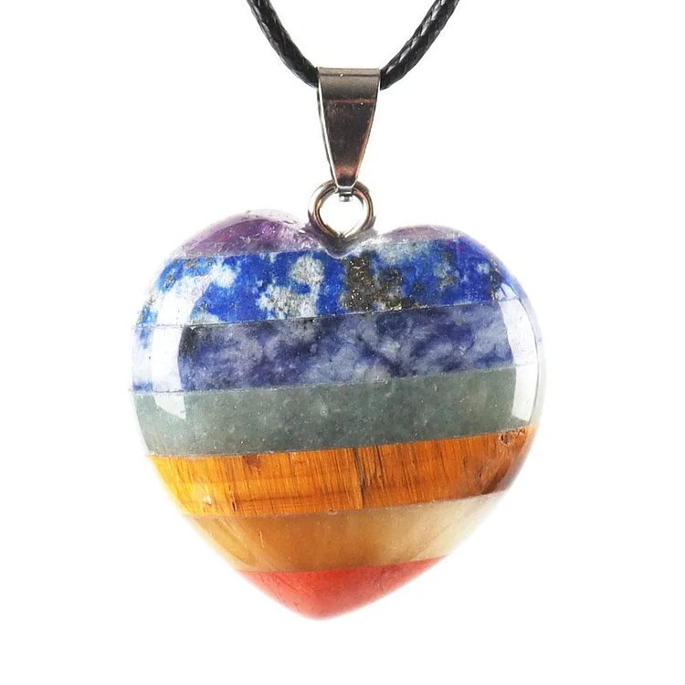 Seven Chakra Bounded Hearts Crystal Heart Pendant